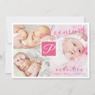 Birth Announcement - Multiple Photos Pink & White