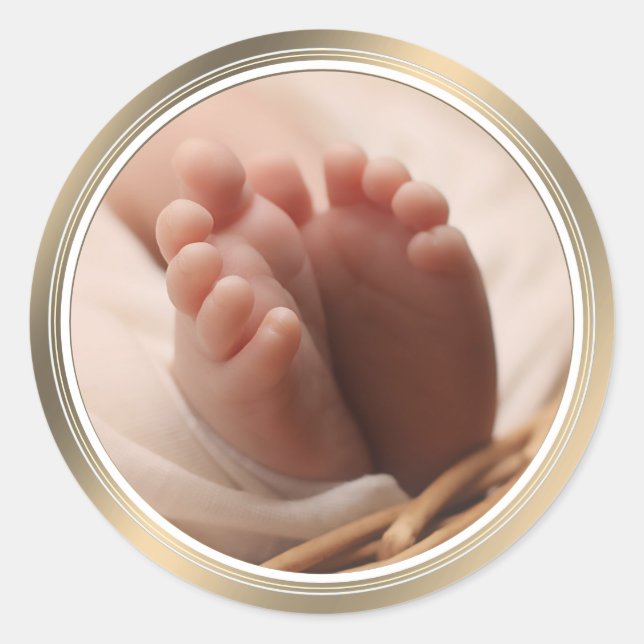 Birth Announcement New Baby tiny feet Gold Seal (Front)