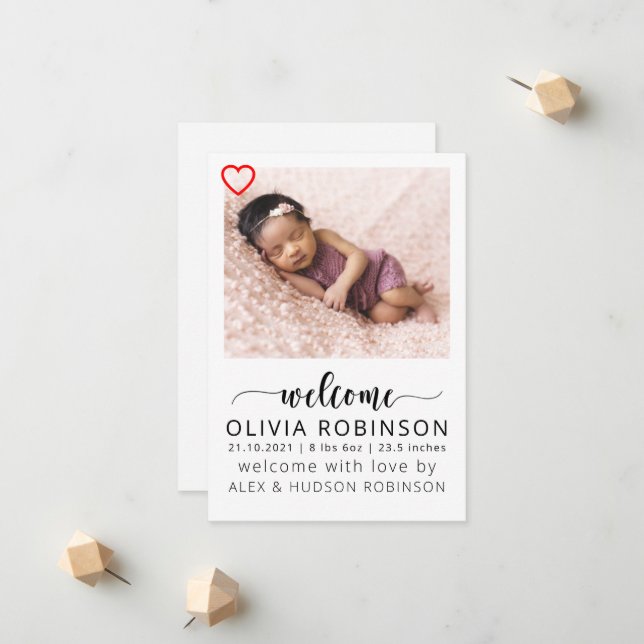 Birth Announcement Photo Baby Announcement Card (Front/Back In Situ)