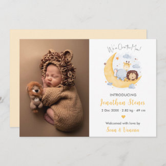 Birth Announcement Photo Card Animal Over the Moon