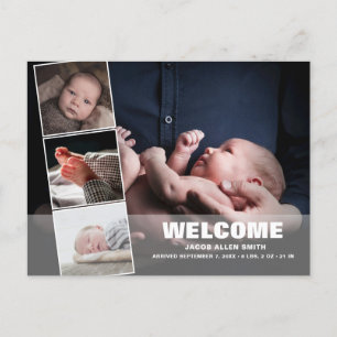 Birth Announcement Photo Collage Four Photos Postcard