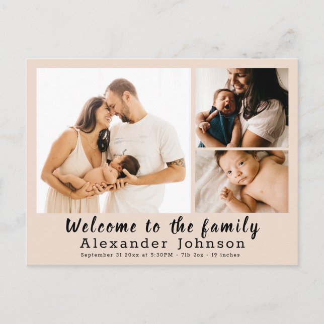 Birth Announcement Photo Collage Postcard (Front)