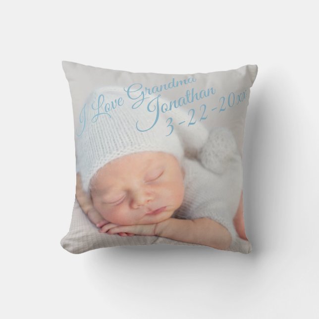 Birth Announcement Photo I Love Grandma Personaliz Cushion (Front)
