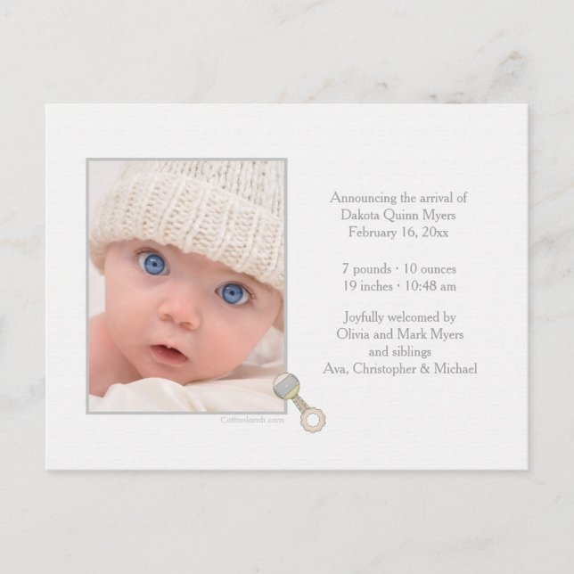 Birth Announcement Photo Postcard (Front)