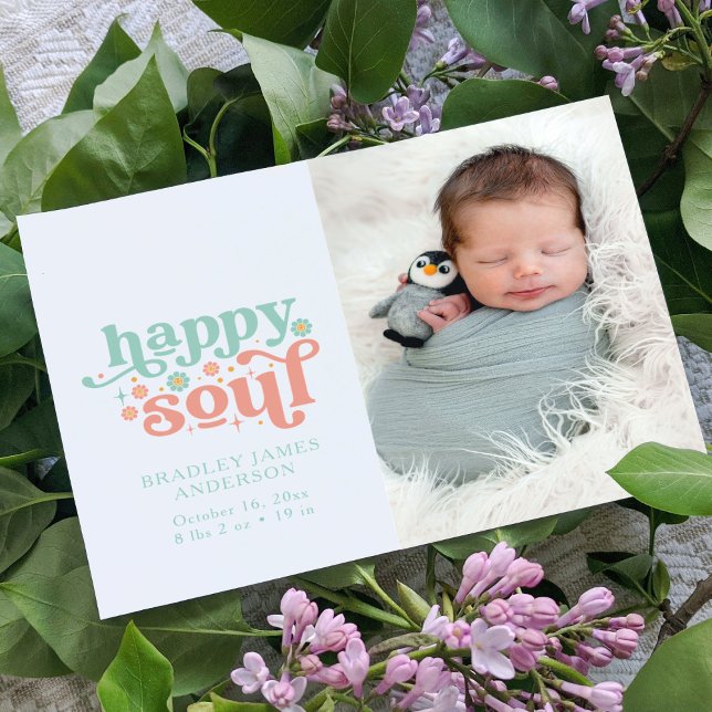 Birth Announcement Photo Postcard | Happy Soul (Creator Uploaded)