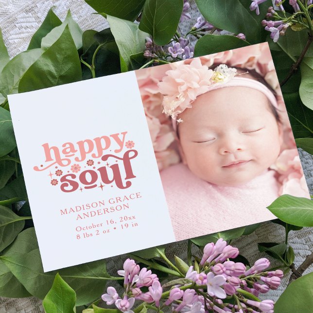 Birth Announcement Photo Postcard | Happy Soul (Creator Uploaded)