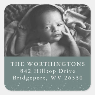 Birth announcement photo return address square sticker