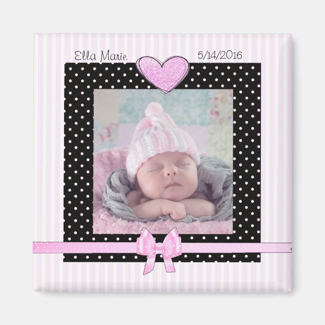 Birth Announcement Pink Baby Girl Magnet (Front)