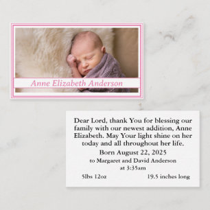 Birth Announcement Prayer Card