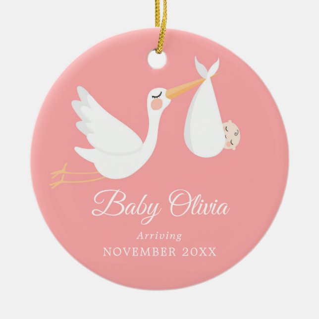 Birth Announcement | Pregnancy Announcement Girl Ceramic Tree Decoration (Front)