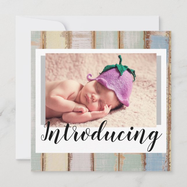 Birth Announcement Rustic Wood One Photo (Front)