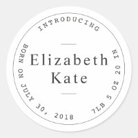 Birth Announcement Simple Stamp Design Sticker