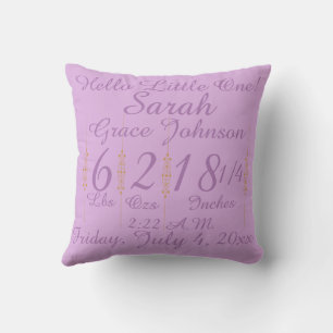 Birth Announcement Sleepy Bear Theme Throw Pillow