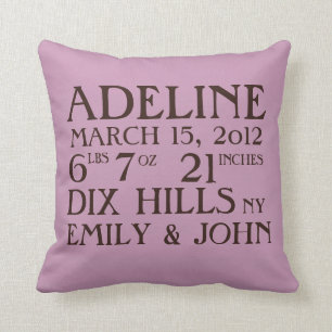 Birth Announcement Stats Lavender Pillow