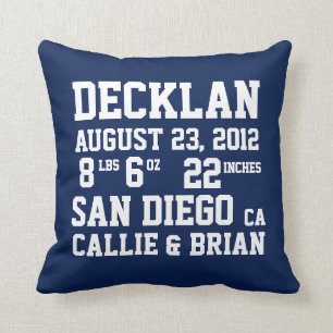 Birth Announcement Stats Navy Pillow