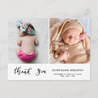 Birth Announcement Thank You Modern Script Photo