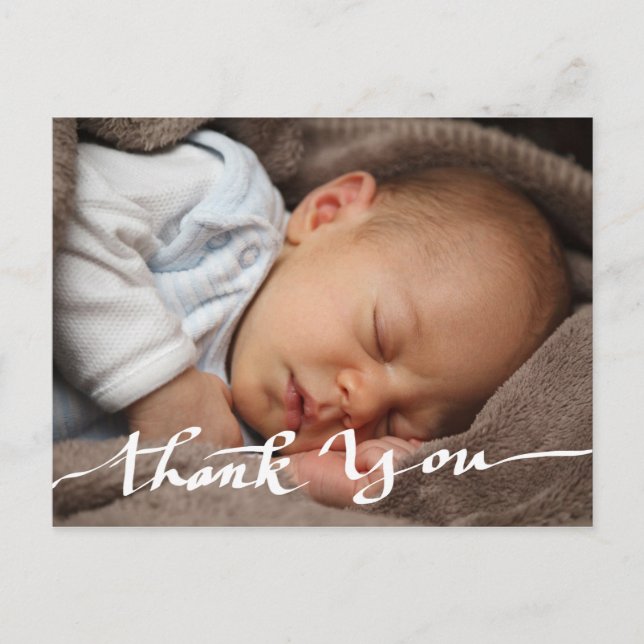 Birth Announcement Thank You Modern Script Photo Postcard (Front)