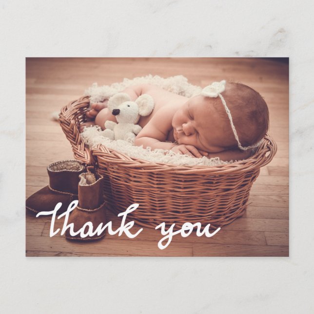 Birth Announcement Thank You Script Photo Postcard (Front)