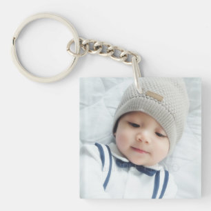 Birth Announcement with Custom Newborn Baby Photo Key Ring