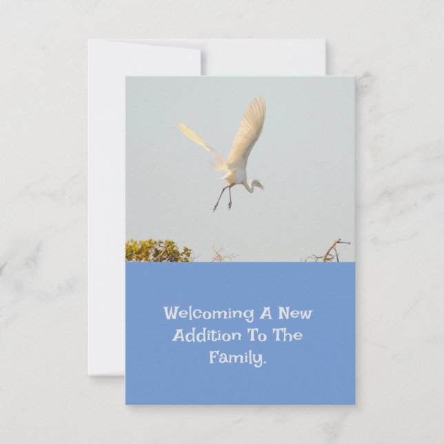 Birth Announcement With Flying Stork. (Front)