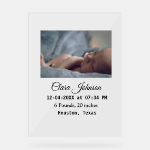 Birth announcements add photo date time place deta acrylic sign