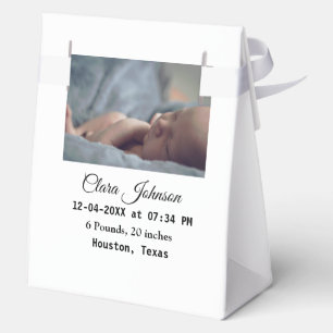 Birth announcements add photo date time place deta favour box