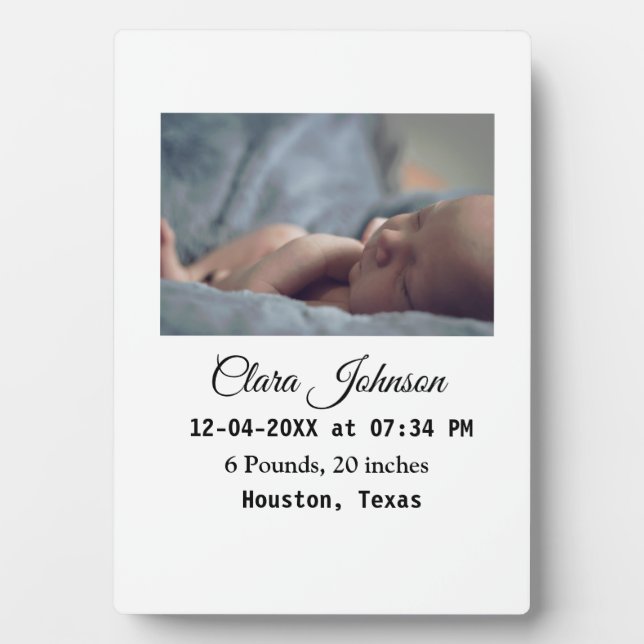 Birth announcements add photo date time place deta plaque (Front)