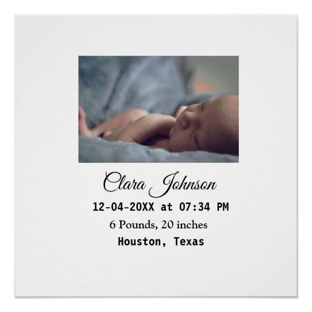 Birth announcements add photo date time place deta poster (Front)