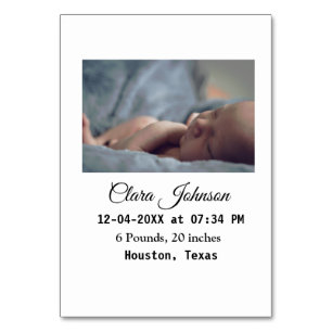Birth announcements add photo date time place deta table number