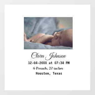 Birth announcements add photo date time place deta window cling