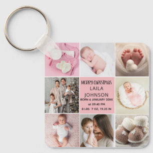 Birth Announcment Personalize 8 Photo christmas Key Ring