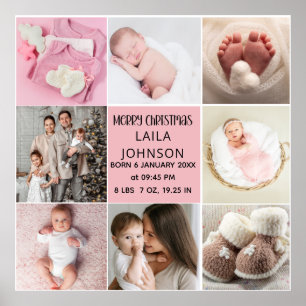 Birth Announcment Personalize 8 Photo christmas Poster