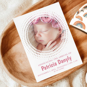 Birth Baby Girl Photo Collage Simple Minimal Cute Announcement