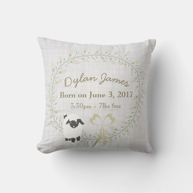 Birth Baby Pillow Lamb Boy Girl Nursery (Front)