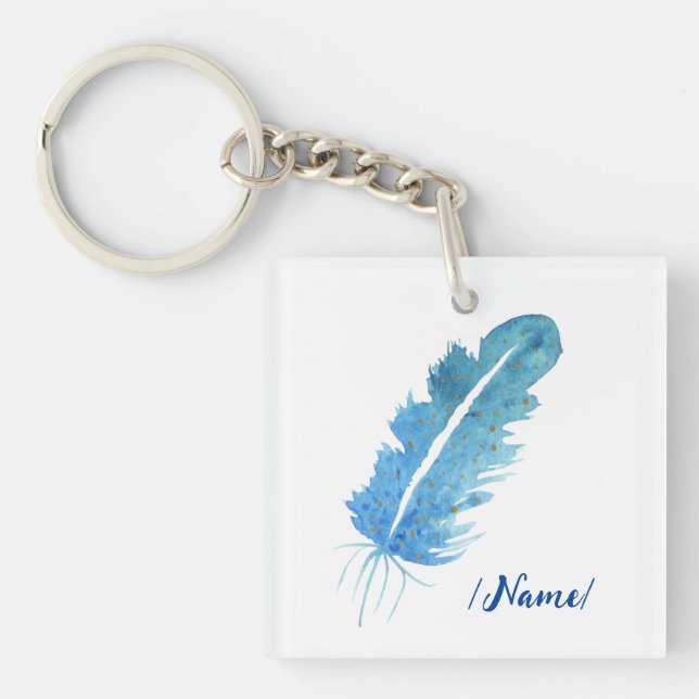 Birth Blue feather Holiday gift Key Ring (Front)
