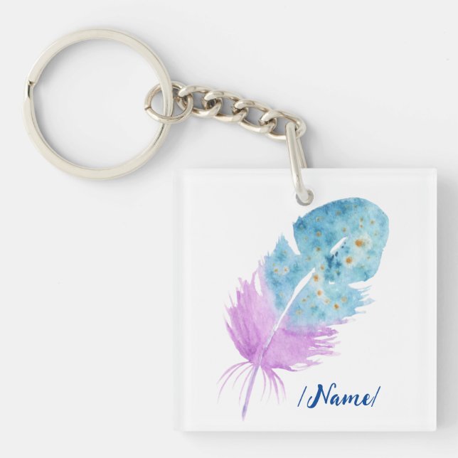 Birth Blue violet feather Holiday gift Key Ring (Front)