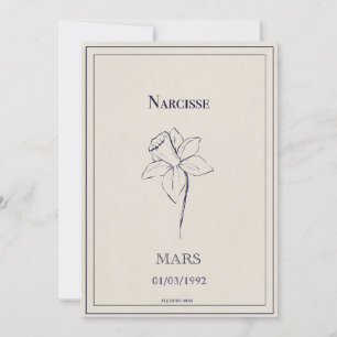 Birth card of the month of March narcisse