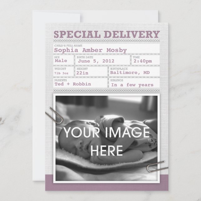 Birth Certificate Baby Announcement (Front)