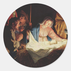 birth- christmas classic round sticker