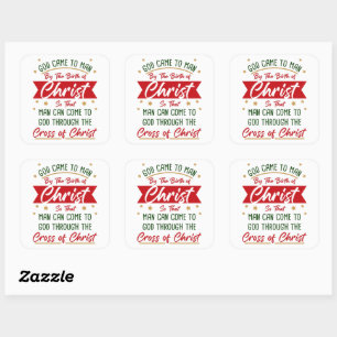 Birth & Cross of Jesus Christ Christmas Faith  Square Sticker