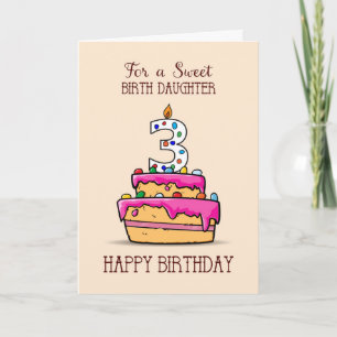 Birth Daughter 3rd Birthday, 3 on Sweet Pink Cake Card
