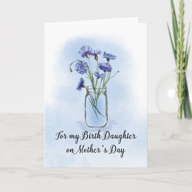 Birth Daughter Mothers Day Cornflowers in Mason Ja Card (Front)
