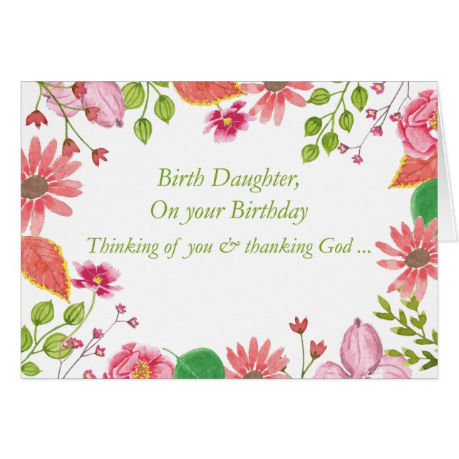 Birth Daughter Watercolor Flowers Religious Birthd (Front Horizontal)