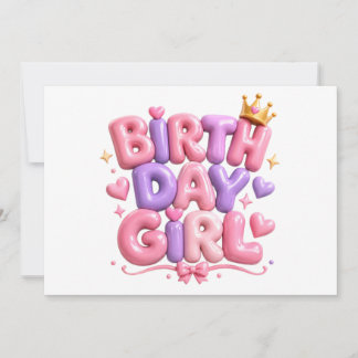 Birth Day Girl Balloon Letters PNG | Cute Pink Bir Invitation