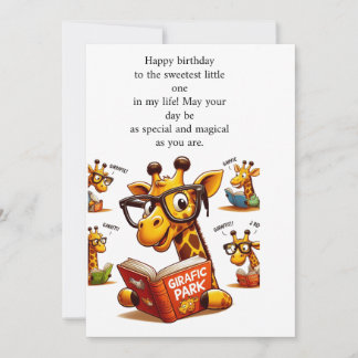 birth day wishes card with girafee reading book