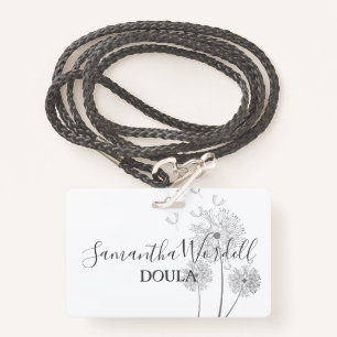 Birth Doula Midwife Illustrated Flowers ID Badge