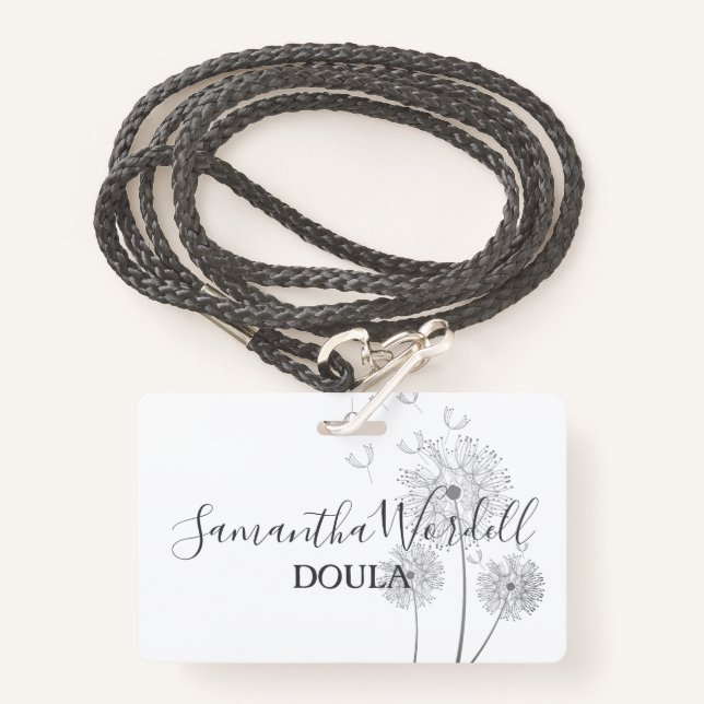 Birth Doula Midwife Illustrated Flowers ID Badge (Front with Lanyard)