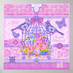 Birth Flower and Gem April Birdcage Poster