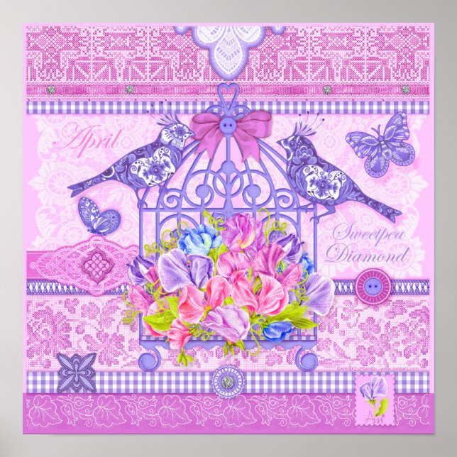Birth Flower and Gem April Birdcage Poster (Front)