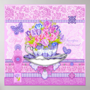Birth Flower and Gem April Teacup Poster